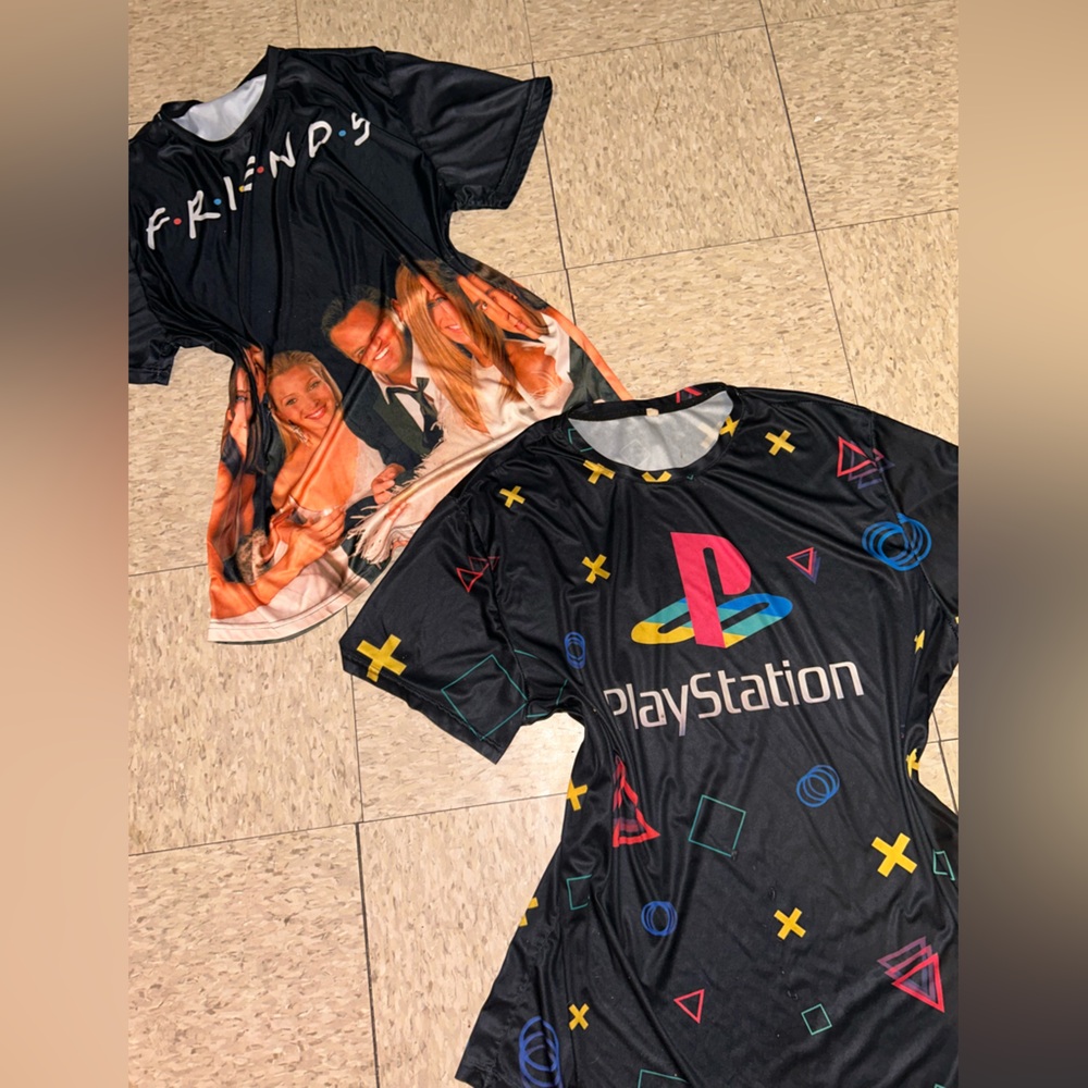 Overside Pajama PlayStation/Friends Black Graphic Tee with Multicolor Logo